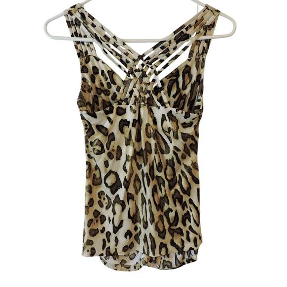 Cache Strappy Leopard Top Center Ruching Spaghetti Straps M - Picture 4 of 6